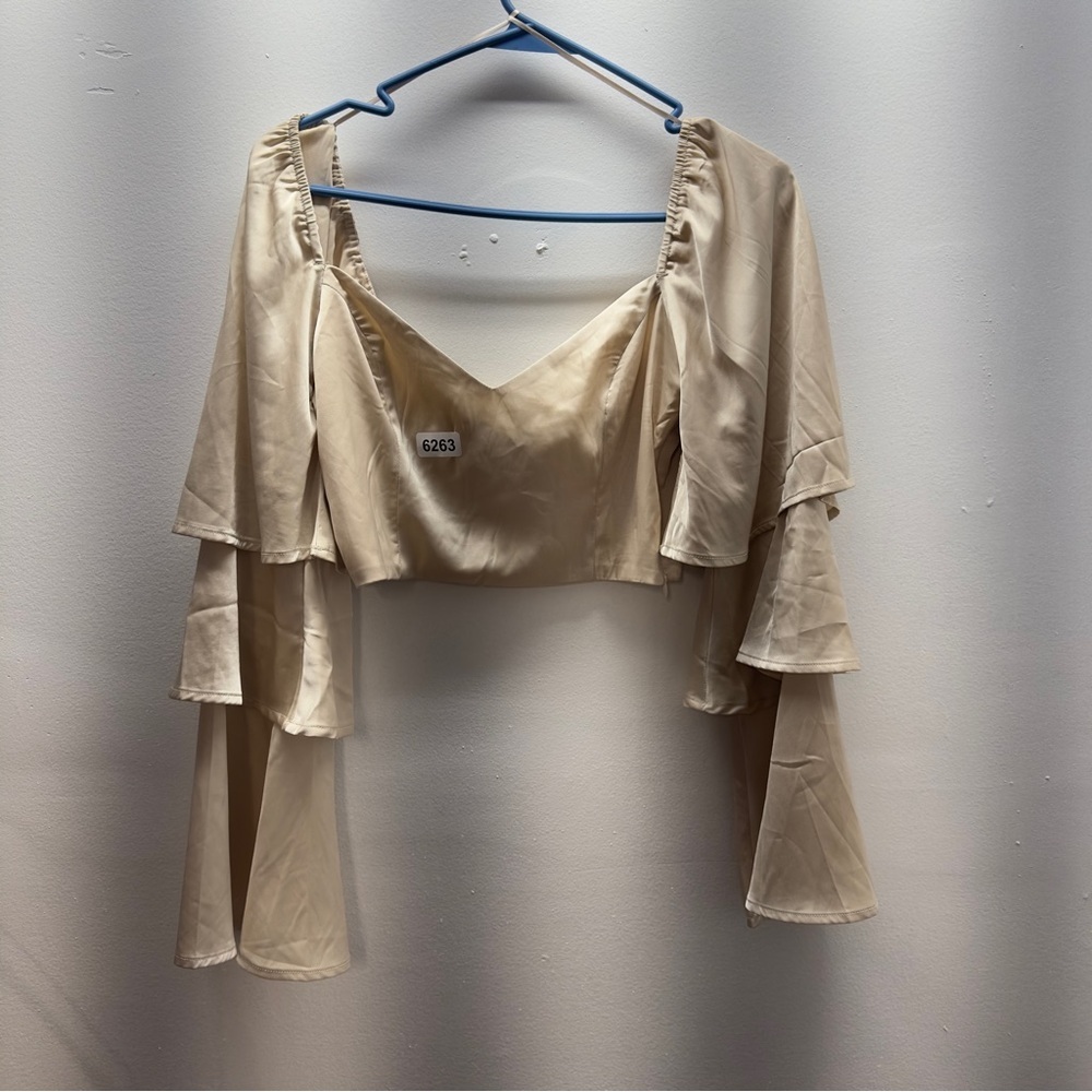 Blue blush small cropped top bell sleevese euc